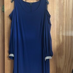 Blue Cold Shoulder Dress with Rhinestone Cuffs